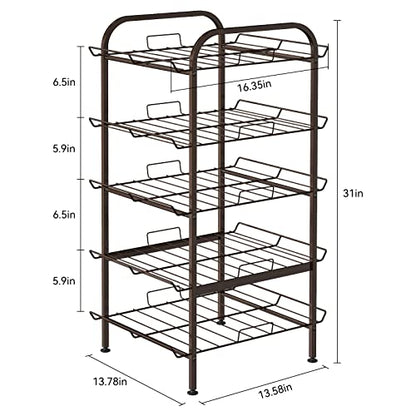 smusei 5 Tier Water Bottle Organizer Vertical Free Standing Storage Shelf Metal Beverage Rack Dispenser Large Capacity Bottled Water Holder Stand for Kitchen Party Pantry, Bronze - size: 5 Tier