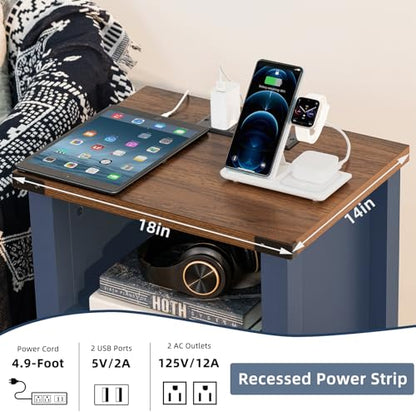 Joaxswe Night Stand Set of 2, 18 Inch Farmhouse Nightstand with with Charging Station and USB Port, Rustic Couch End Table with Magnetic Door, Wood Bed Side Tables for Bedroom, Home, Navy Blue - color: Navy Blue