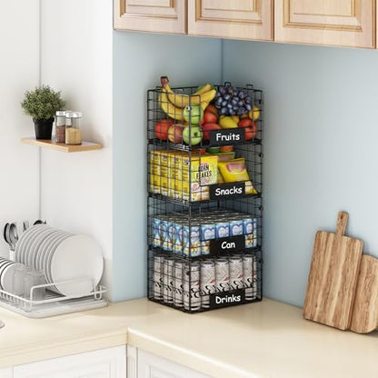 JKsmart 4 Pack XL Stackable Wire Baskets with Name Plates, Pantry Organizers and Storage - size: XL-12.2"x9.85"x28.65"