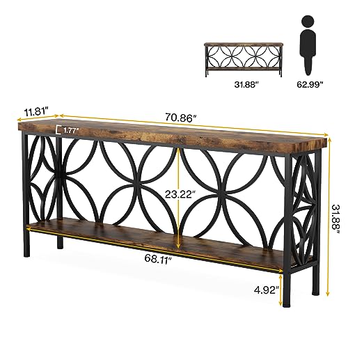 Tribesigns 70.9-Inch Narrow Sofa Table, Industrial Long Sofa Table Behind Couch, Entry Console Table with Storage for Entryway, Living Room, Foyer, Unique Design, Rustic Brown - color: Brown