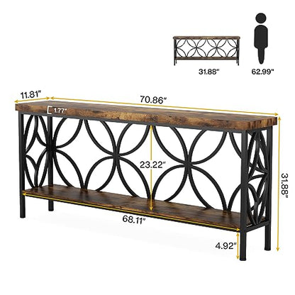 Tribesigns 70.9-Inch Narrow Sofa Table, Industrial Long Sofa Table Behind Couch, Entry Console Table with Storage for Entryway, Living Room, Foyer, Unique Design, Rustic Brown - color: Brown