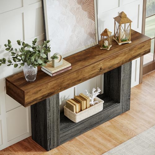 Tribesigns 63-Inch Long Console Table, 2-Tier Entryway Table Sofa Table with Storage, Farmhouse Wood Behind Couch Tables for Living Room, Hallway, Rustic Brown & Gray - color: Rustic Brown & Gray
