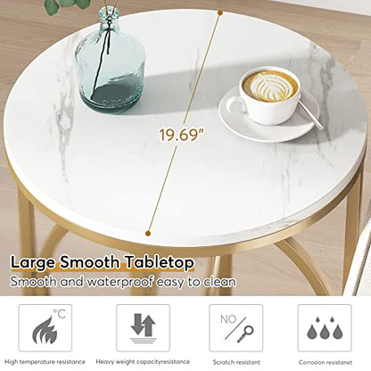 Tribesigns Round End Table, 20" Modern Sofa Side Table with Gold Base, Faux Marble Accent Table Bedside Table Nightstand for Living Room, Bedroom, White and Gold - color: White and Gold, size: 1-PC