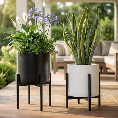 FaithLand Mid Century Plant Stand Indoor Outdoor (EXCLUDING 10" Plant Pot), Metal Planter Stand, Potted Plant Holder, Black, Hold Up to 10 Inch Planter - Fits Snake Plant - Upgraded Design. - size: 10 inch