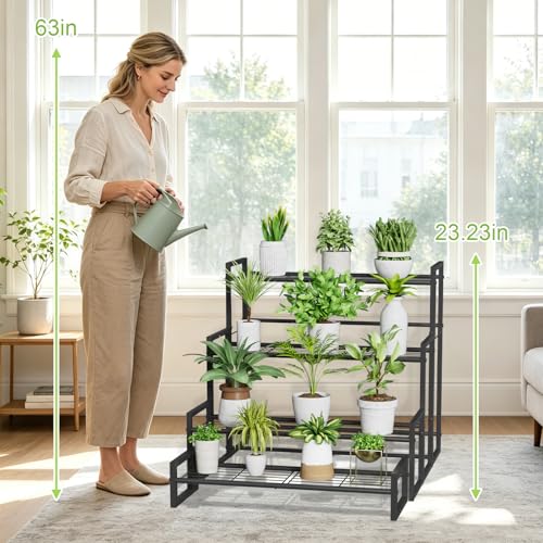 VyGrow Plant Stand, 4 Tier Stackable Tiered Plant Stand, Scalable Heavy Duty Tall Plant Shelf for Indoor Outdoor, Garden, Display Shelves, Flower Pot Holder, Black - color: Black 8.27"W