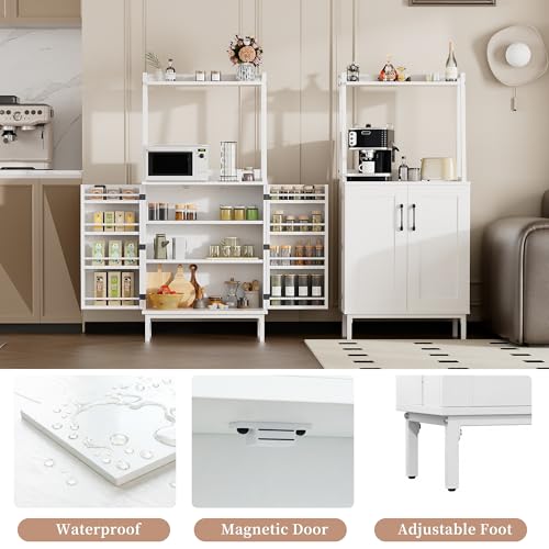 51" White Kitchen Pantry Cabinet, Kitchen Storage Cabinet, Small Coffee Bar Cabinet, Modern Kitchen Hutch with Microwave Stand, Adjustable Shelves, Food Pantry Cabinet for Dining Room - color: A-51'' White