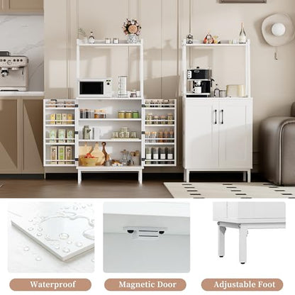 51" White Kitchen Pantry Cabinet, Kitchen Storage Cabinet, Small Coffee Bar Cabinet, Modern Kitchen Hutch with Microwave Stand, Adjustable Shelves, Food Pantry Cabinet for Dining Room - color: A-51'' White