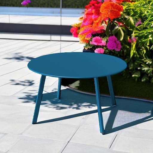 Grand patio 28-inch Round Steel Coffee Table, Outdoor Patio Side Table, Great for Backyard Patio Deck, Peacock Blue - color: Peacock Blue, style: 1 PC