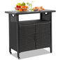 HOMEFUN Outdoor Bar Table Featuring Storage Cabinet: Wheeled Patio Serving Carts, Wicker Grill Cart Prep Station & Rolling Kitchen Island for Patio, Backyard and Outside Use, in Black - color: 03-black