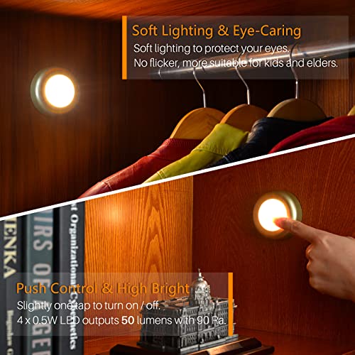 STAR-SPANGLED 5 Pack 2.8” Push Tap Lights, Stick on Touch Puck Lights AAA Battery Operated, LED Sticky Button Lamps for Classroom, Kitchen, Under Cabinet, Closet (Golden, Warm White) - color: Golden - Warm White