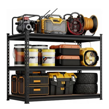 Heavy Duty 3-Tier Adjustable Metal Garage Shelving Unit – 1500 lbs Capacity, 60" W x 24" D x 36" H, Carbon Steel Freestanding Storage Shelf for Basement, Warehouse, Kitchen – Black Matte Hole - size: 60x24x36"