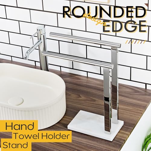 KOKOSIRI Hand Towel Bars Standing Towel Rack 2-Tier with Marble Base for Bathroom Vanity Countertop, Polished Stainless Steel 15.7'' Height THS0007-CH - color: Polished Chrome, size: 2-Bar