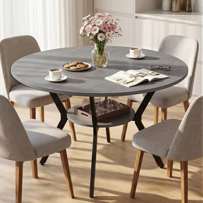 Miereirl 42.13" Round Dining Table for 4, Modern Kitchen Table with Open Storage Shelf, Wood Dining Table for Dining Room, Apartment, Small Spaces - color: Grey