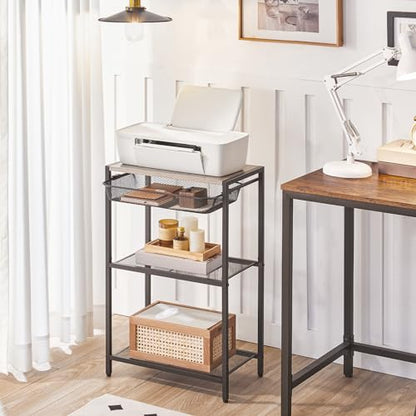 HOOBRO 28.7 Inch Tall Side Table, 3-Tier Industrial Telephone End Table with Adjustable Metal Mesh Basket, Desk Side Table with Storage Shelves, for Living Room, Bedroom, Office, Greige BG06DH01 - color: Greige + Black