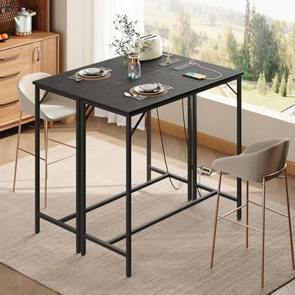 HOOBRO Bar Table with Charging Station, Rectangular Pub Table, High Top Coffee Table, Counter Bar Height Table, Narrow Long Dining Table, 35.4" L x 15.7" W x 35.6" H, Black BB90UBT01N1 - color: Black