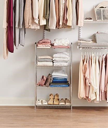 Rubbermaid 4-Tier Heavy Duty Wire Shelf, Satin Nickel, Easy Assemble with Hardware Included, for Food/Laundry/Closet Home Storage Use - style: Storage Shelf