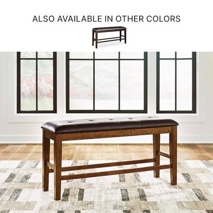Signature Design by Ashley Upholstered Counter Height Dining Bench, Brown | Space-saving 50-in backless solid wood frame, Plush combination of leather and faux leather cushion, Ralene Series - color: Medium Brown, style: Counter Height Bench