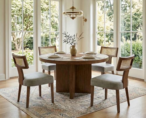 RIVOVA Modern Dining Chairs, Set of 4 - Rattan Back, Pu Leather Upholstered, Kitchen Chairs with Solid Wood Frame, Grey - color: Grey Rattan