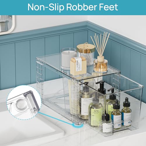 Vtopmart 6 Pack Clear Stackable Storage Drawers,Easy to Assemble Bathroom Organizers and Storage with handles,Plastic Drawers for Kitchen Pantry,Cabinet,Under Sink Organization - style: 3 Medium+3 Small