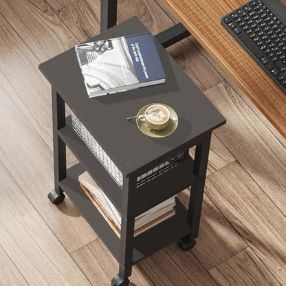 TUTOTAK Printer Stand, 3 Tier Rolling Printer Cart with Charging Station | Small Under Desk Printer Table with Wheels for Small Space, Office, Home, Black PS01BK001 - color: Black, size: 3 tier(15.7 x 11.8 x 23.6inchs)