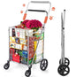 Wellmax Folding Grocery Cart with Wheels – Heavy Duty Utility Cart with Upgraded Steel Frame, Extra Large Basket, Adjustable Padded Handle, Swivel Front Wheels, Foldable Design, 90 lb Capacity - size: X-Large