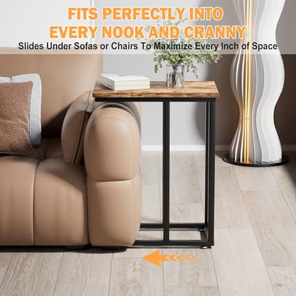 VECELO Universal C-Shaped Side Table, Multi-Functional Snack & TV Tray for Living Room, Bedroom, Grey (2 Set) - color: Grey, size: 2 Set