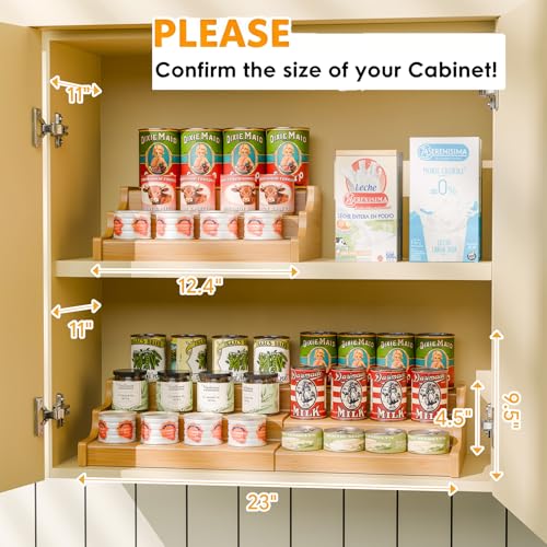 Simple Trending Expandable Bamboo Can Rack Organizer for Pantry, 3-Tier Adjustable Can Storage Holder Holds Up to 24 Cans, Canned Goods Storage Display for Cabinet, Countertop