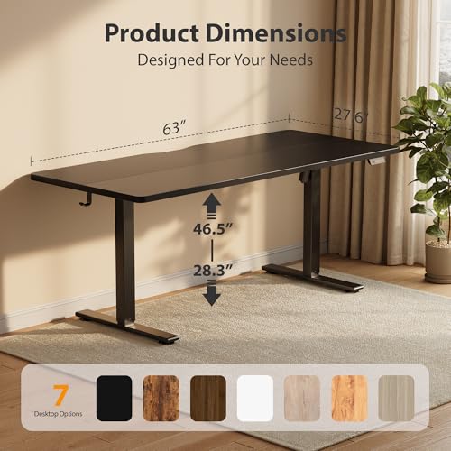 Cubiker Standing Desk, 63x28 Inches Sit Stand Home Office Desk, Electric Stand up Desk, Adjustable Desk with Splice Board, Black Frame/Black Top - color: Black, size: 63x28