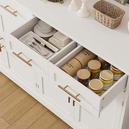 HOSTACK 60" W Sideboard Buffet Cabinet with Storage, Kitchen Cabinet, White | 36" Tall Kitchen Buffet Storage Cabinet with 4 Drawers, Large Coffee Bar Cabinet, Modern Buffet Table for Dining Living Room - color: White