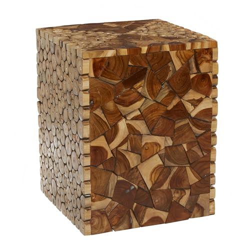 Deco 79 Teak Wood Handmade Side End Accent Table End Table with Mosaic Wood Chip Design, Side Table 14" x 14" x 18", Brown - color: Brown, size: 14" x 14" x 18.05"