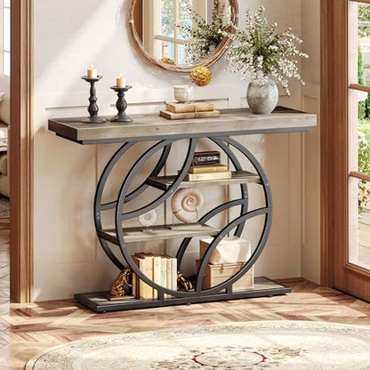 Huuger 41.3 Inch Entryway Table, Modern Console Sofa Table, Accent Table with Shelves, for Entry, Hallway, Entrance, Foyer, O-Shaped Metal Frame, Grey - color: Grey, size: 11.8"D x 41.3"W x 31.5"H