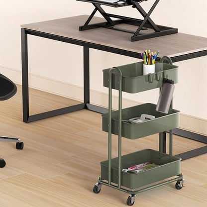 Simple Houseware 3-Tier Heavy Duty Metal Utility Rolling Cart, Army Green - color: Army Green