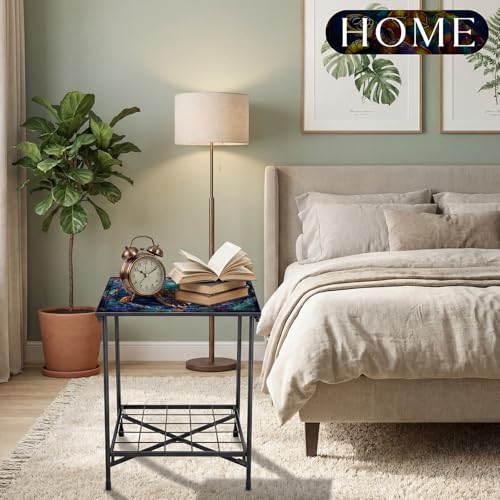 Cinnvoice Outdoor Side Table 2-Tier Storage Square Small Mosaic Patio Accent Indoor End Plant Coffee Tea Table for Yard Patio Porch Garden Living Room, Bedroom(Turtle Style) - style: Turtle Style