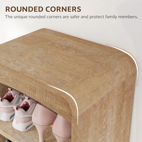 Tall Shoe Cabinet 8-Tier with Adjustable Shelves, Natural | Freestanding Shoes Organizer Cabinet for Entryway, Hallway, Living Room - color: Natural