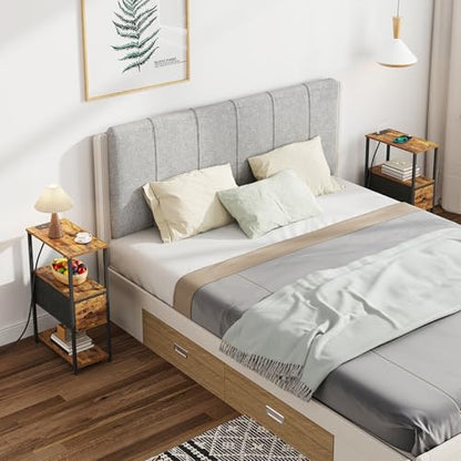 TUTOTAK Set of 2 Small Narrow End Table with Charging Station, Side Table with Outlets, Nightstand with Cloth Drawer, Couch Table, for Living Room, Bedroom, Bedside, Brown TB01BB058 - color: Brown, style: 1 Drawer & Plug
