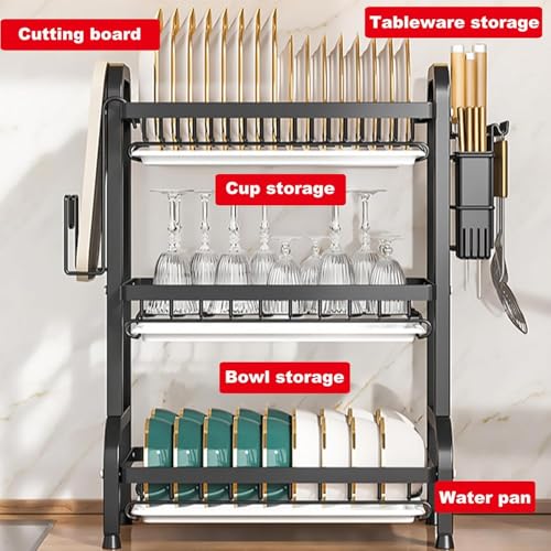 BCWW Dish Drying Rack - 3 Tier Stainless Steel Dish Rack for Kitchen Counter, Large Capacity Kitchen Organizers and Storage Rack with Drainboard and Cutlery Holder