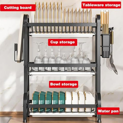 BCWW Dish Drying Rack - 3 Tier Stainless Steel Dish Rack for Kitchen Counter, Large Capacity Kitchen Organizers and Storage Rack with Drainboard and Cutlery Holder