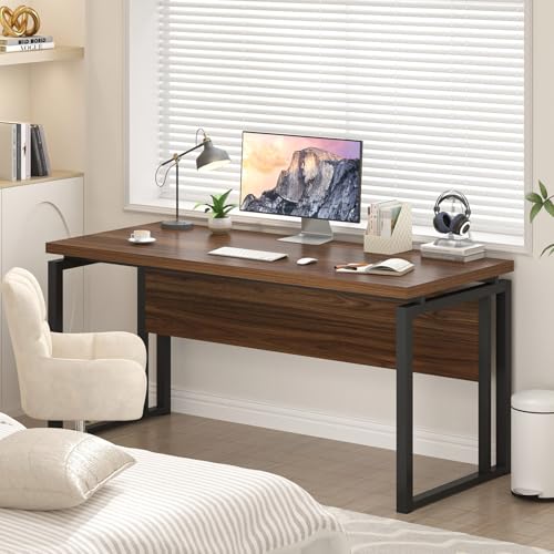 EXCEFUR Home Office Desk, Modern Computer Desk for Workstation, Wood Metal Executive PC Laptop Study Writing Table for Living Room, 53 Inch, Rustic Walnut - color: Walnut
