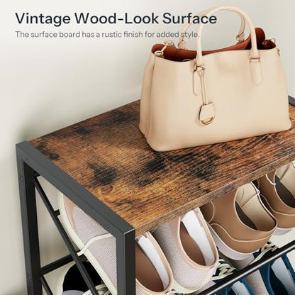 HOOBRO Narrow Shoe Rack for Small Spaces, Slanted Shoe Organizer for Entryway, Slim Angled Shoe Storage Rack for Closet, Space Saving 7 Tier Shoe Shelf Holds 6-12 Pairs, Rustic Brown BF72XJ01 - size: 7 Tier ( 45.9"H)