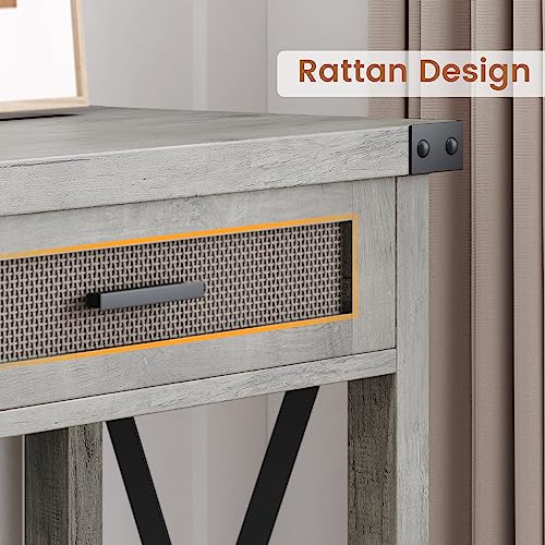 IDEALHOUSE Farmhouse Entryway Table, Grey Console Table with Rattan Drawers, 43" Sofa Table with Storage, Console Tables for Entryway, Living Room, Hallway, Foyer-Grey