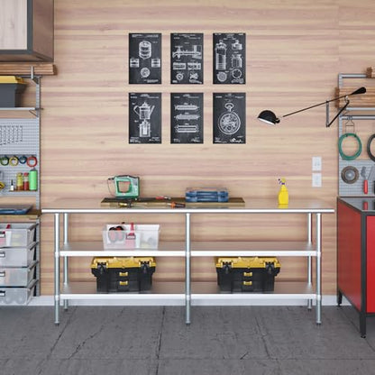 Stainless Steel Work Table with 2 Shelves | Metal Utility Table | Commercial & Residential NSF Utility (Stainless Steel Table with 2 Shelves, 84" Long x 18" Deep) - size: 84" Long x 18" Deep
