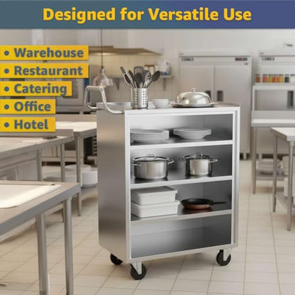 18" x 30" Five Shelf Commercial NSF Stainless Steel Utility Cart - Heavy Duty 304 Steel Service Cart with Enclosed Base, Open Front, Rolling Cart for Kitchen, Catering, Restaurant - size: 5 Shelf