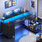 SEDETA L Shaped Gaming Desk with 4 Drawers, Shelves, Power Outlets, Black | L Shaped Desk with LED Lights , Computer Desk with Shelves & Drawer, Corner Desk Home Office Desk - color: Black
