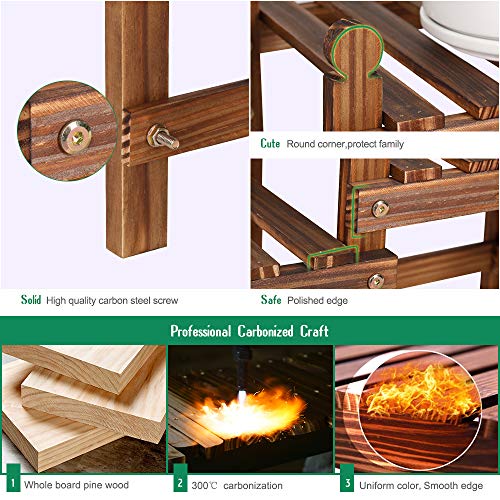 Wood Flower Stand Small Plant Stand Indoor Outdoor Plant Shelf Low Window Shelf for Plants Windowsill Plant Rack for Patio Balcony Hallway Garden (33.5”Long,Multiple Combination Way)