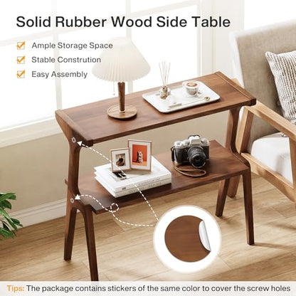 Tribesigns Solid Wood End Table, 2-Tier Farmhouse Side Table with Storage Shelves, Slim Side Table for Couch with Unique Legs, Long Bedside Table for Bedroom, Living Room, Rustic Brown - color: Rustic Brown