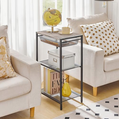 HOOBRO 28.7 Inch Tall Side Table, 3-Tier Industrial Telephone End Table with Adjustable Metal Mesh Basket, Desk Side Table with Storage Shelves, for Living Room, Bedroom, Office, Greige BG06DH01 - color: Greige + Black