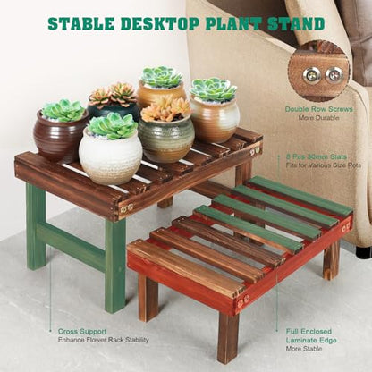 3 Tiered Small Plant Stands Shelf Indoor Outdoor Wood Flower Stand | Low Rectangle Plant Bench Holder Rack, Corner Step Ladder Shelves for Flower Pot Succulent Cactus Patio,Desktop,Window