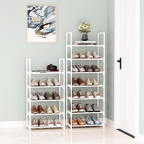 10-Tier Large Capacity Shoe Rack, Sturdy Narrow Shoe Stand for Entryway, Closet, Hallway, 20-25 Pairs Waterproof Dustproof Shoe Storage, Space Saving Tall Shoe Tower(White) - size: 10-White(17.5W")