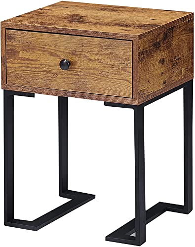 VECELO Nightstand with Storage Drawer, End/Side Table for Bedroom, Sturdy Metal Frame