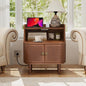 Storage End Table with 2 Door, Bed Side Table with Charging Station, Metal Rattan Nightstand for Bedroom, Desk Side Table for Living Room Couch Sofa, Office, Small Spaces - Walnut - size: Door Walnut-1pcs